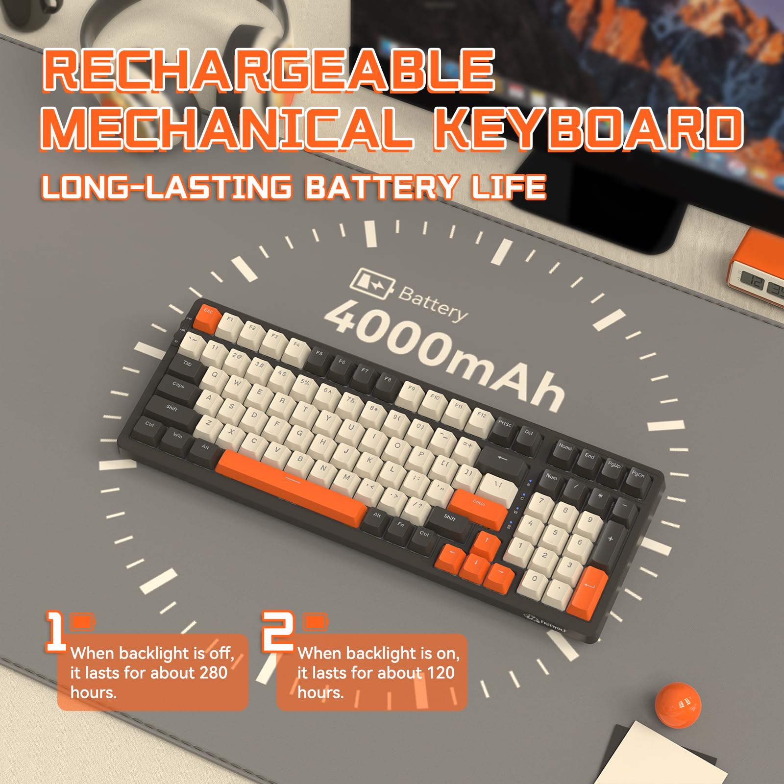 MAMBASNAKE × FREEWOLF K8 Teclado mecánico Colorido de 3-Modo, QWERTY Layout Bluetooth/2.4G, Teclado para Juegos 19RGB, Interruptor Azul de Intercambio en Caliente para PC Mac -Shimmer