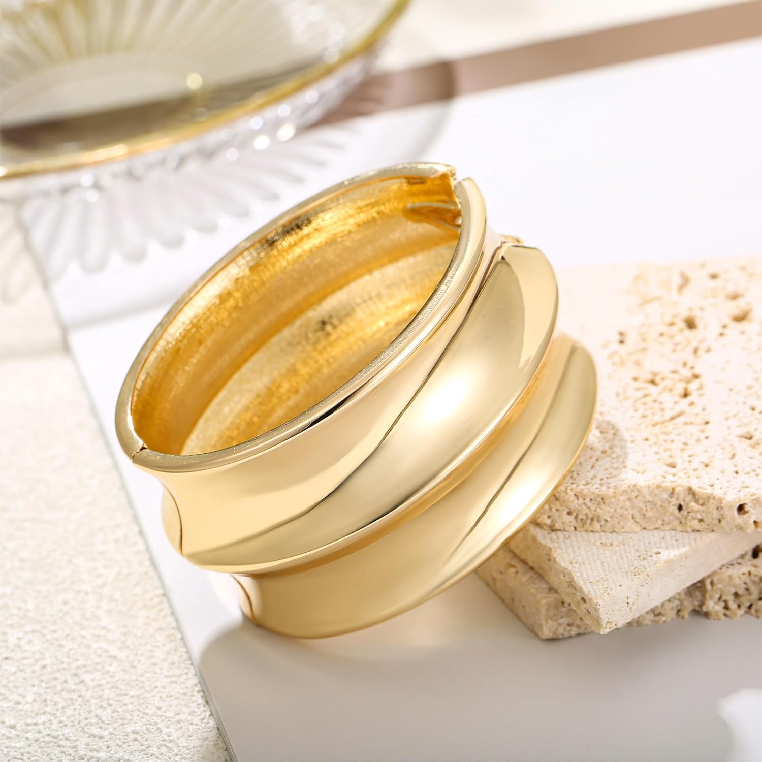 Chunky Gold Bangle Bracelets for Women Hammered Texture Cuff Bangles Wrist Wrap Bangle Bracelet Jewelry - Image 4