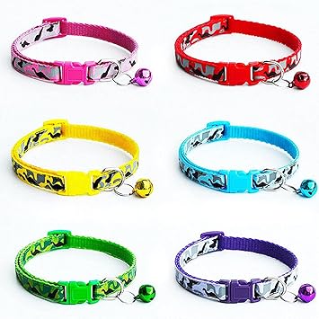 ICYANG 6 pcs/Set Soft Nylon Camo Puppy Kitten Pet Cat Dog Collar Adjustable Breakaway Whelping Litter Collars with Bell