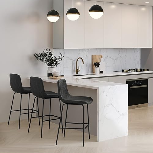 Miniatura 132 de SIMPLIHOME Randolph - Taburete moderno de mediados de siglo de madera curvada de 28 pulgadas (juego de 2) en piel sintética vegana gris piedra para