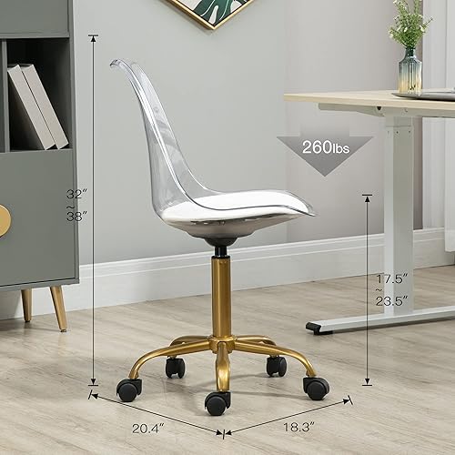 Miniatura 36 de Silla de escritorio de acrílico transparente, moderna, pequeña, con ruedas, linda silla de plástico sin brazos, silla de plástico Lucite para el