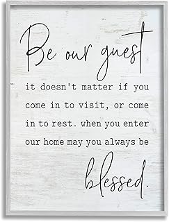 Stupell Industries Be Our Guest Home Family Inspirational Word On Wood Pattern, Design by Lettered and Lined Gray Framed Wall Art, 24 x 30, Off- White