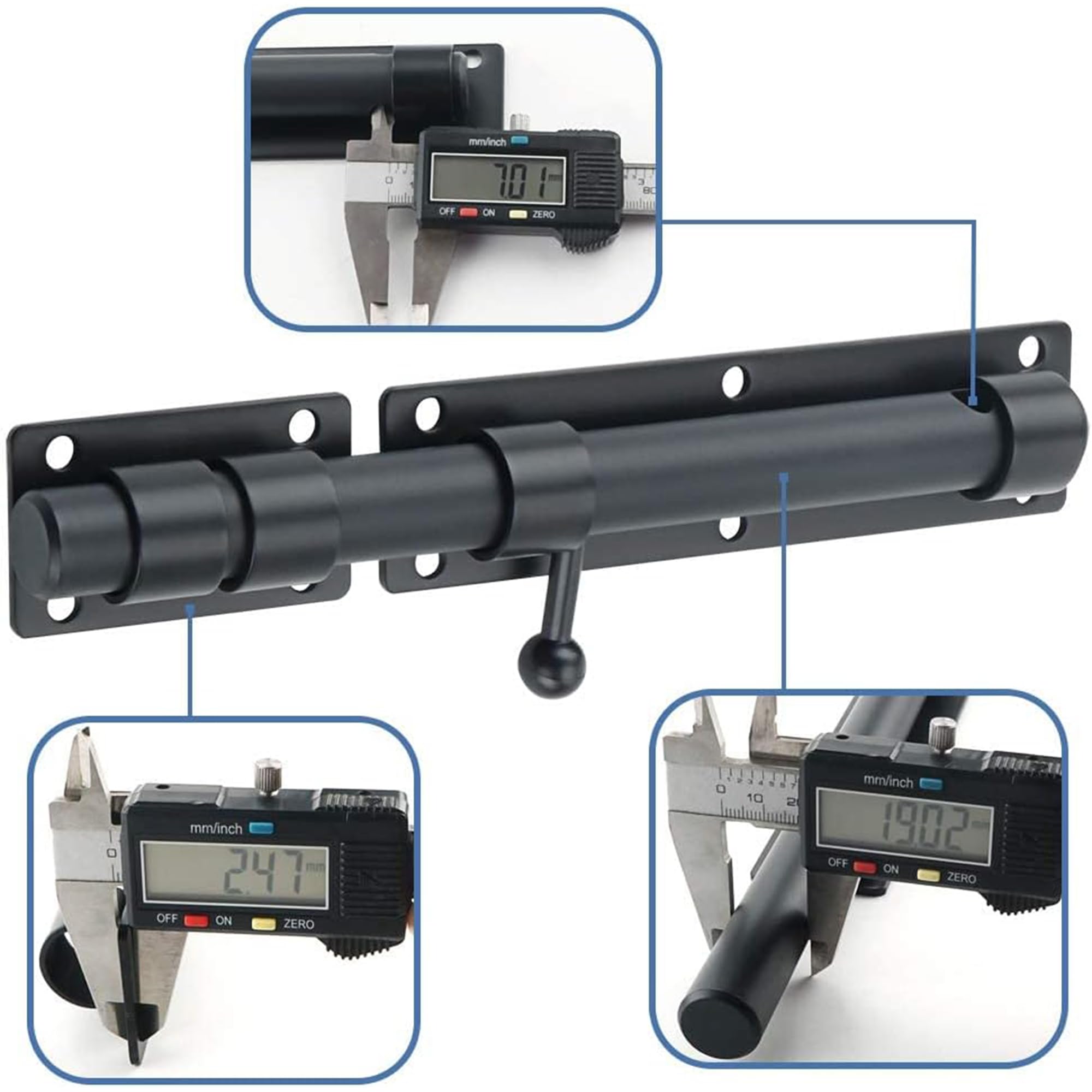 SAYAYO Loquet Porte Exterieur Verrou Porte Coulissante avec Cadenas et 4 Clés, Verrou Portail Robuste en Acier Inoxydable, 230MM Longueur, Noir Mat, EMST8100-B