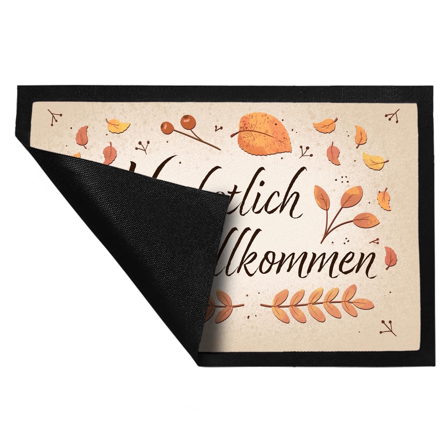 speecheese Herbstlich Willkommen Fußmatte XXL in 50x75 cm mit bunten Blättern schöner Fußabstreifer für den Herbst mit Laub und Beeren verziert um Freunde im Herbst willkommen zu heißen