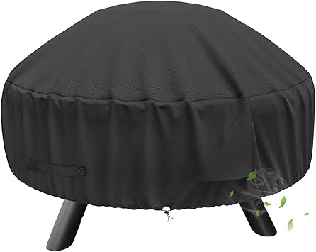 SHINESTAR Round Fire Pit Cover for 22-32 Inch Fire Pit - Waterproof and Windproof, with Straps and Built-in Vents, 32 Dia x 1