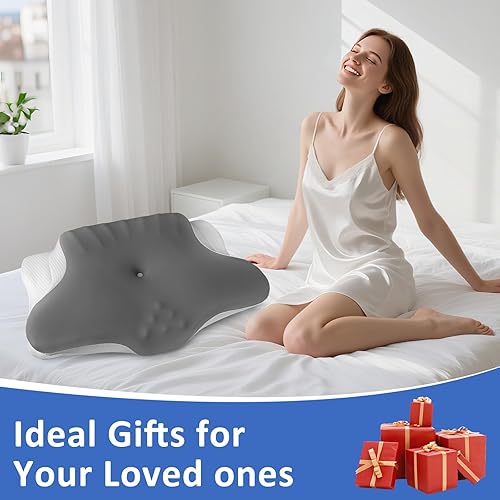 Miniatura 7 de Almohada cervical para aliviar el dolor de cuello, almohada cervical ergonómica para dormir, almohada de espuma viscoelástica con funda de almohada