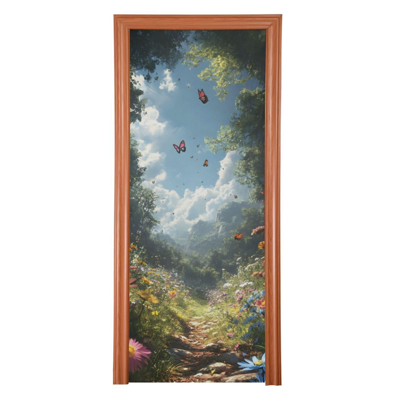 FLildon Spring Meadow Butterflies Door Cover Decoration, Party Accessory Porch Decor for Festive Ornament Room Door Covers 36 x 98 Inch