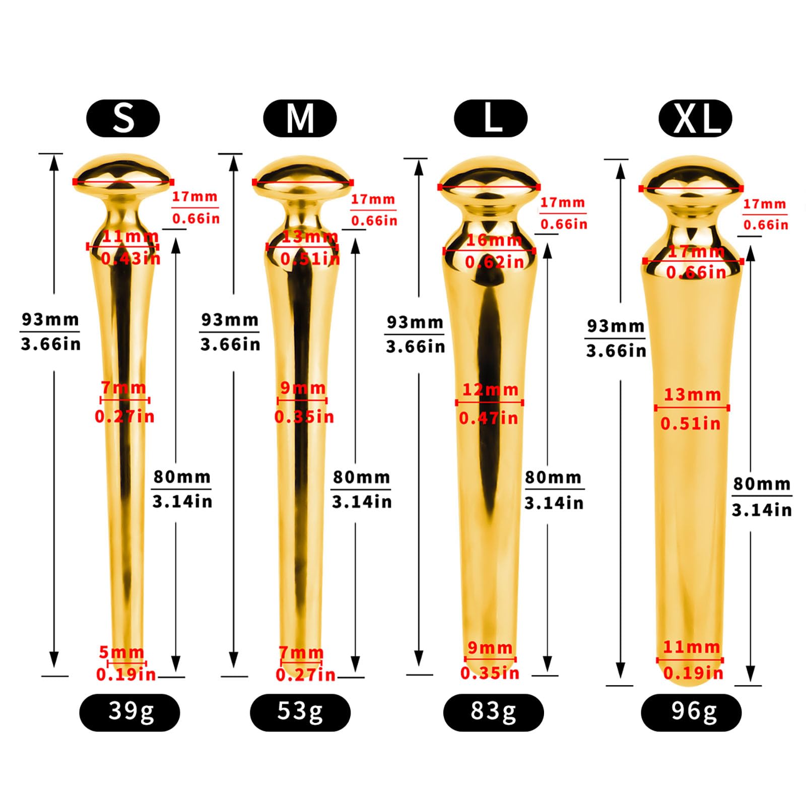 Plug Anale in Acciaio Inossidabile Dilatatore Catetere Uretrale Sex Toy Dilatatori Uretrali Per Uomini Stimolazione Estrema Della Prostata (Gold,XL)