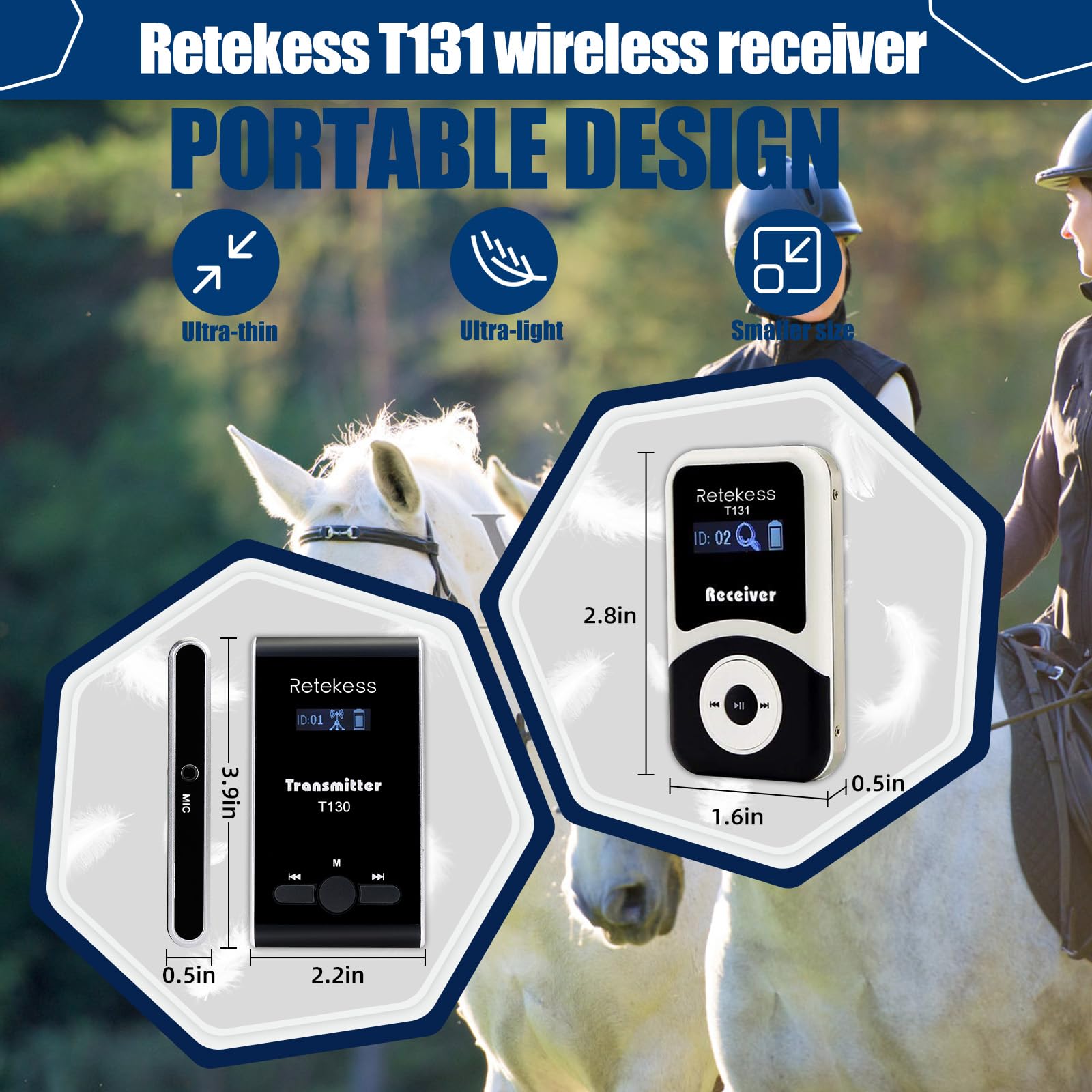 Retekess T130-T131 Sistema di Guide Turistiche, Set di Guide Turistiche con Cuffie, Wireless Tour Guide System, PLL Tecnologia, 60 M, Adatto per tour a piedi della città