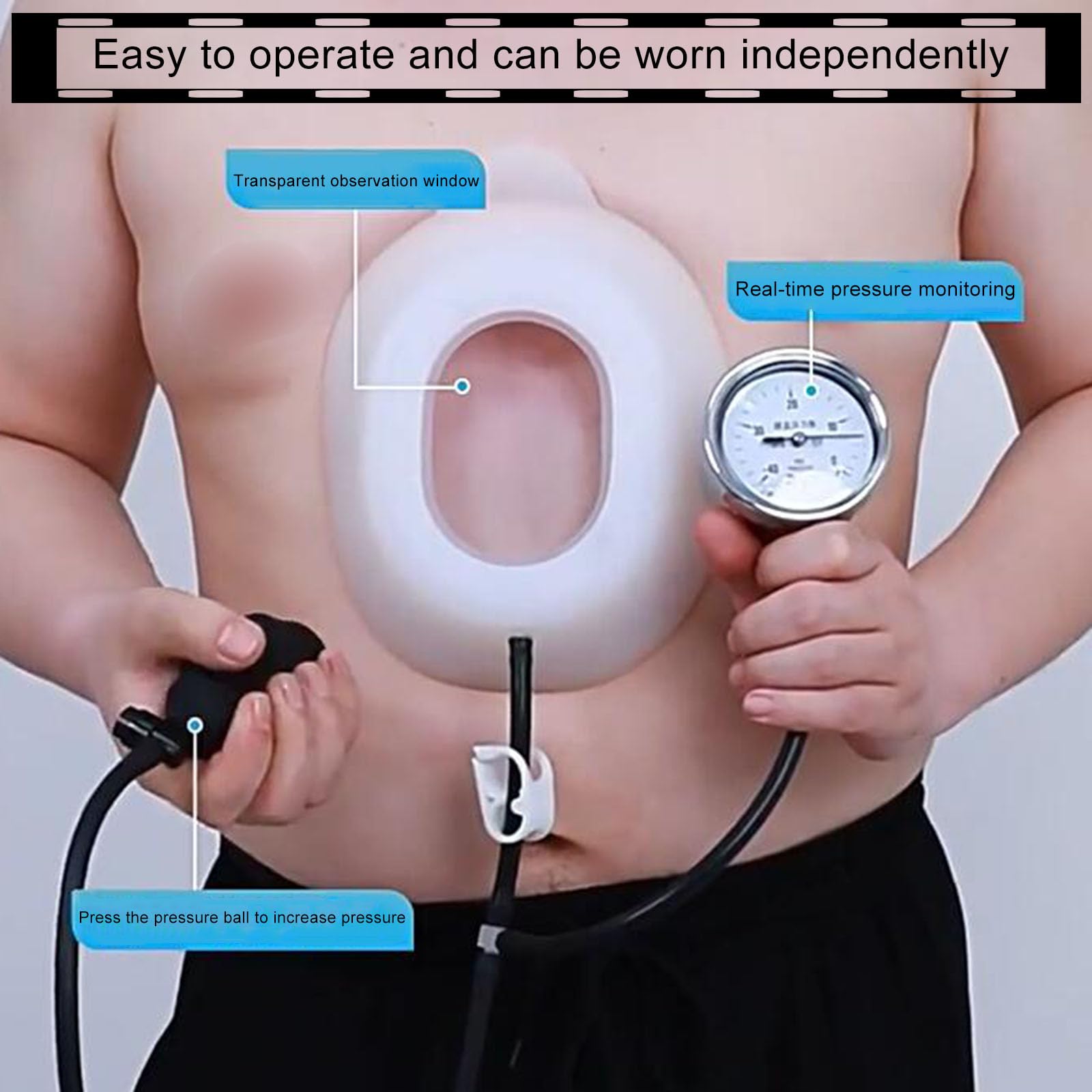Exemic Campana per Vuoto per Pectus excavatum - Tutore per ortesi per Pectus excavatum, Supporto Torace per Piccione, correzione Fisica, Lavabile, con manometro(S-S