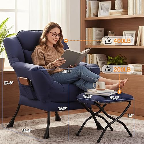 Miniatura 2 de Silla perezosa grande con otomana, silla de lectura decorativa con una almohada, acogedora silla de salón con reposabrazos, sofá de ocio para sala