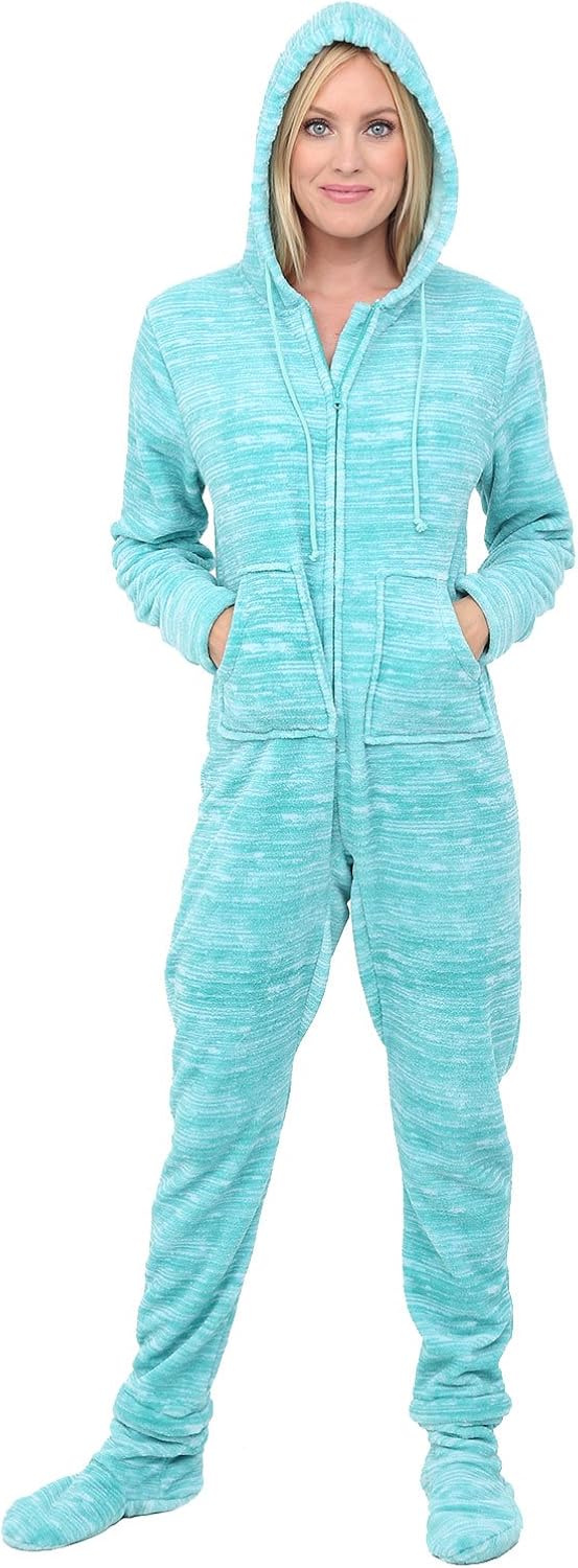 Alexander Del Rossa Women's Warm Fleece One Piece Footed Pajamas, Adult Onesie with Hood : Clothing, Shoes & Jewelry