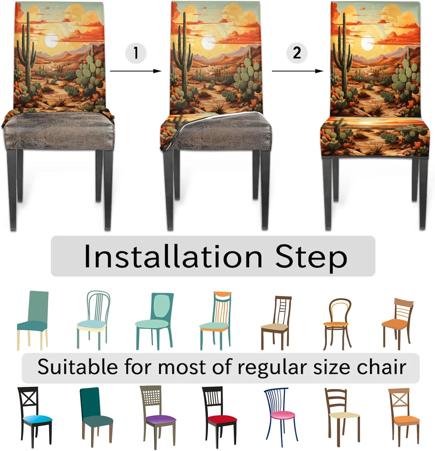 QsirBC Flower Cactus Desert Stretch Dining Room Chair Covers Set of 4 Chair Slipcovers Removable Washable Kitchen Seat Covers Chair Protectors for Hotel Party Wedding