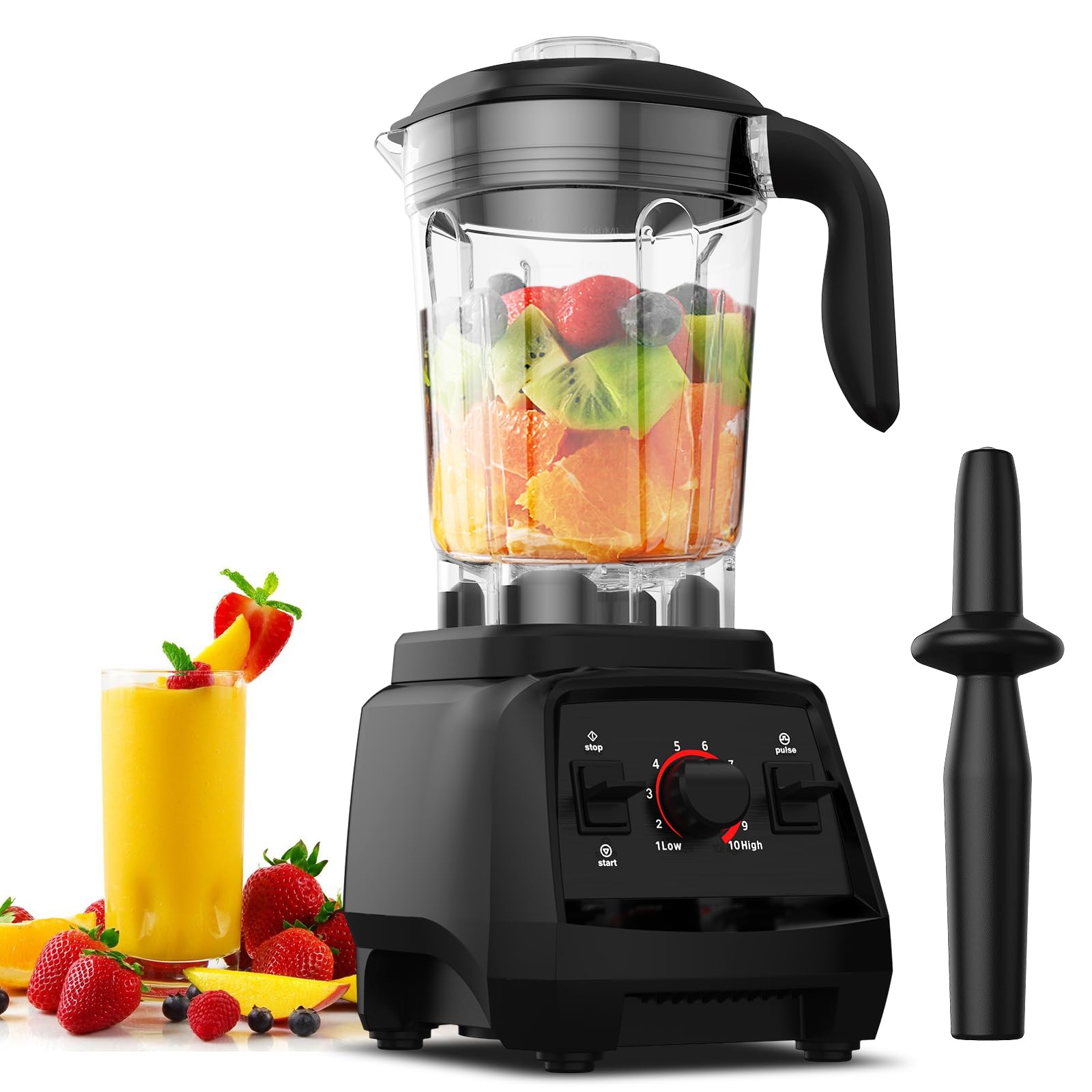 JUSANTE Smoothie Blender, 1800W Professional Blender Juicer for Kitchen Countertop with 10 Speeds, 68oz BPA Free Jar Ice Crusher or Juice, Milkshake, Dessert (Black)