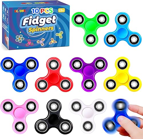 SCIONE Fidget Spinner a granel 10 unidades Tri-Spinner escritorio de oficina aula TDAH anti ansiedad enfoque dedo Fidget spinners alivio estrés