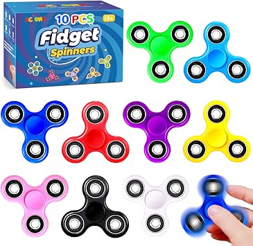 SCIONE Fidget Spinner Bulk 10 Pack Tri-Spinner Office Desk Classroom ADHD Anti Anxiety Focus Finger Fidget Spinners Stress Relief Toys Gifts for Adults Kids Party Favors Easter Basket Suffers