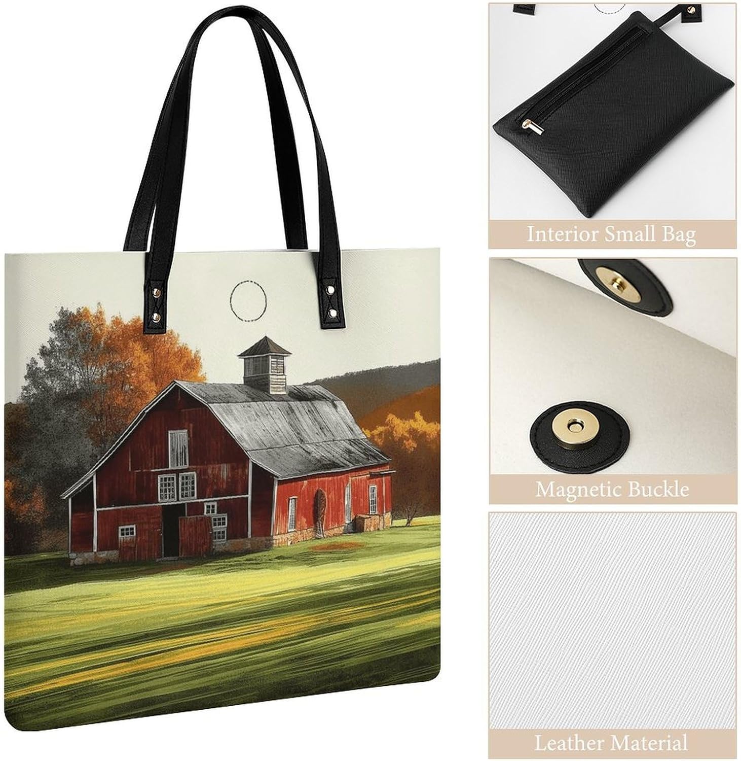 Barn Tote Bag with Magnetic Buckle Reusable Grocery Bags Lightweight Cross Body Handbag for Daily Essentials