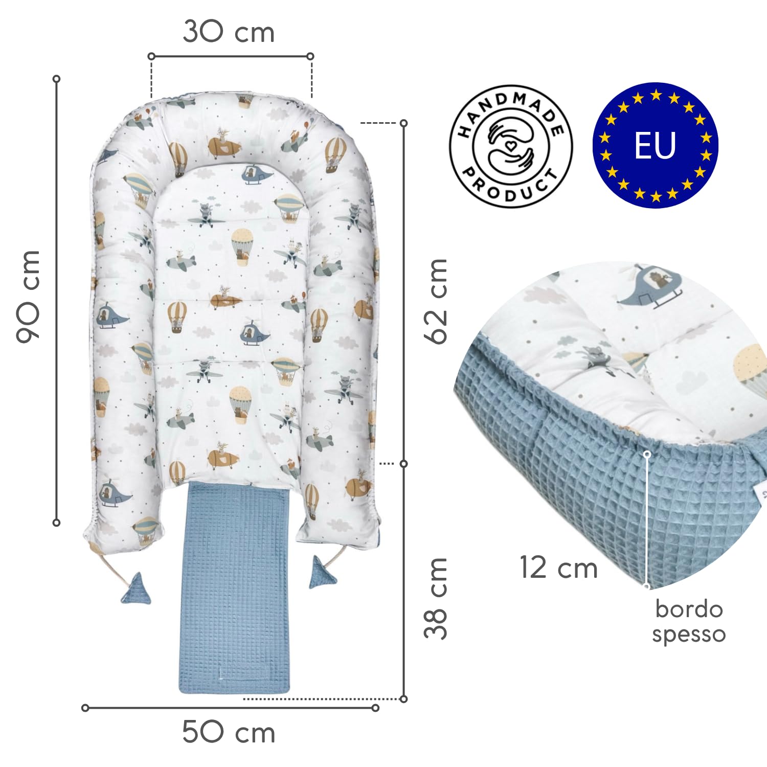 Nido per Neonato, 100% Cotone Biologico, Riduttore per Culla, Mini Culla Portatile Morbida e Traspirante, Ideale per i Viaggi, Prodotto in Spagna (Palloncini)