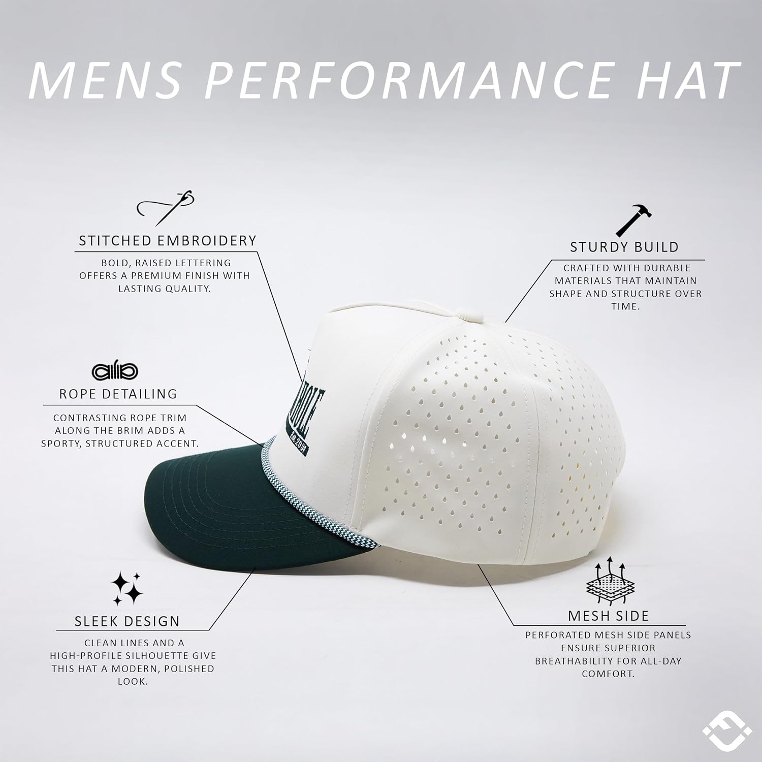 Funky Junque Performance Waterproof Golf Rope Hat – Cool Breathable Workout 5 Panel Snapback Cap for Men