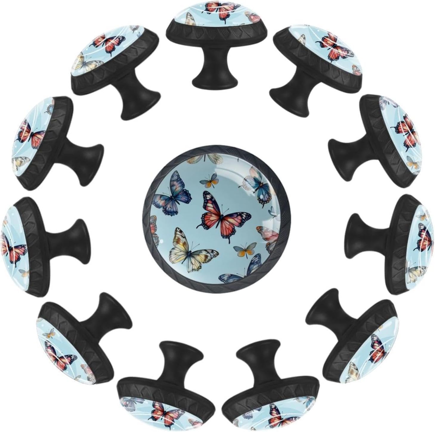 12 Pack Round Glass Drawer Knobs for Kitchen Cabinet with Screws, Colorful Flowers and Leaves on Sage Green Background Crystal Diamond Shaped Cupboard Knobs for Kitchen Office Bathroom