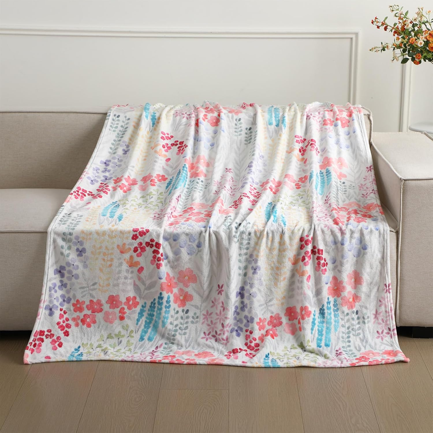 Spring Watercolor Wildflowers Throw Blanket 50"x60" Soft Warm Vintage Floral Plush Flannel Decorative Blanket for Living Room Couch Bedroom Bed, Romantic Gift for Mom Wife Girlfriend - Image 6
