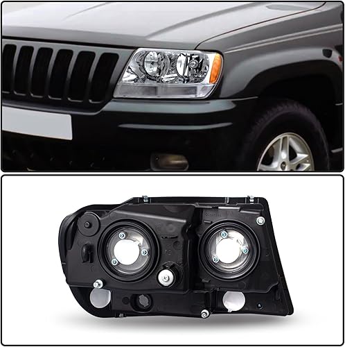 Miniatura 6 de JSBOYAT Conjunto de faros delanteros JS-HL-JGC99 compatible con carcasa cromada Jeep Grand Cherokee 1999-2004+reflector ámbar lado del conductor y