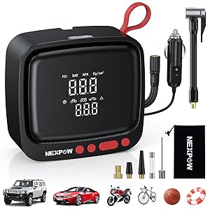 NEXPOW Tire Inflator Portable Air Compressor 150PSI 12V DC Air Pump with Dual Digital Pressure Gauge & Auto Shut-Off, Air Compressor Portable with LED Light for Car, Motorcycle, Bicycle, Ball and More