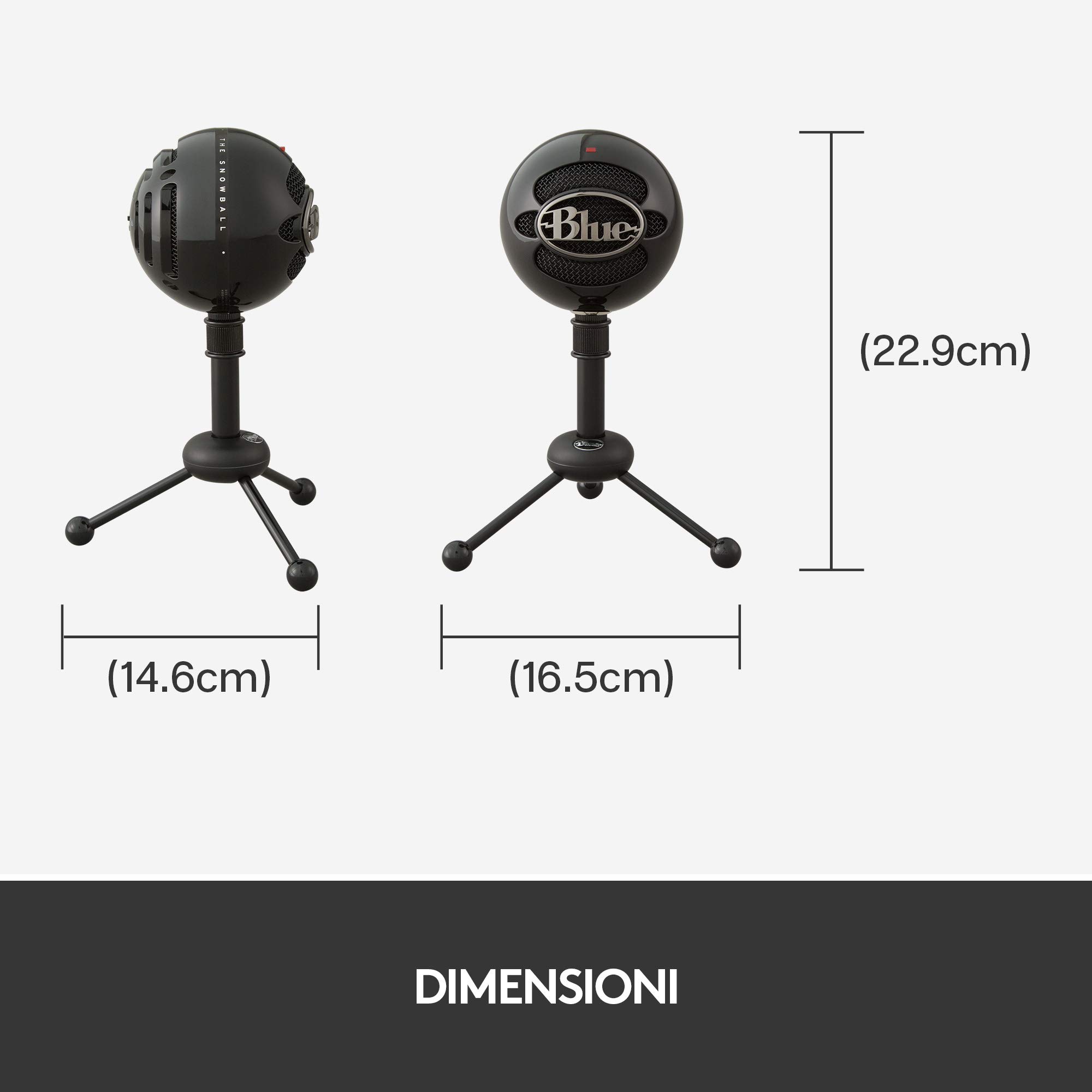 Blue Snowball Microfono USB per Registrazione, Streaming, Podcast, Gaming su PC e Mac, Mic a Condensatore con Modelli Polari Cardioide e Omnidirezionale e Design Retrò Elegante - Nero | Gaming su PC e Mac, Mic a Condensatore con Modelli Polari Cardioide e
