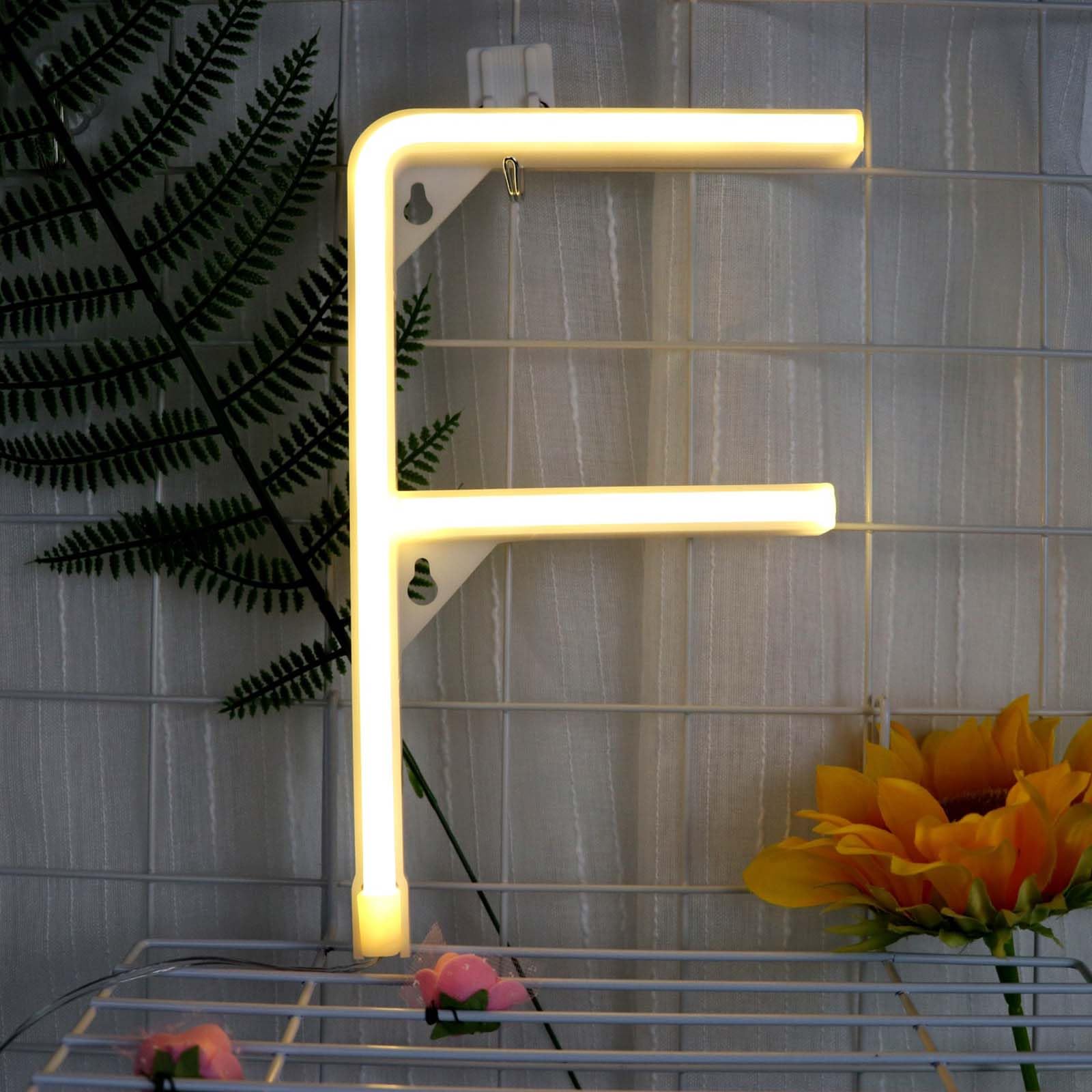 Battery & USB Powered Neon Light Sign - Warm White LED Letters for Wall Ideal for Bedroom Decor Wedding Shop Cafe Home Party Background（Letters F) — image 1