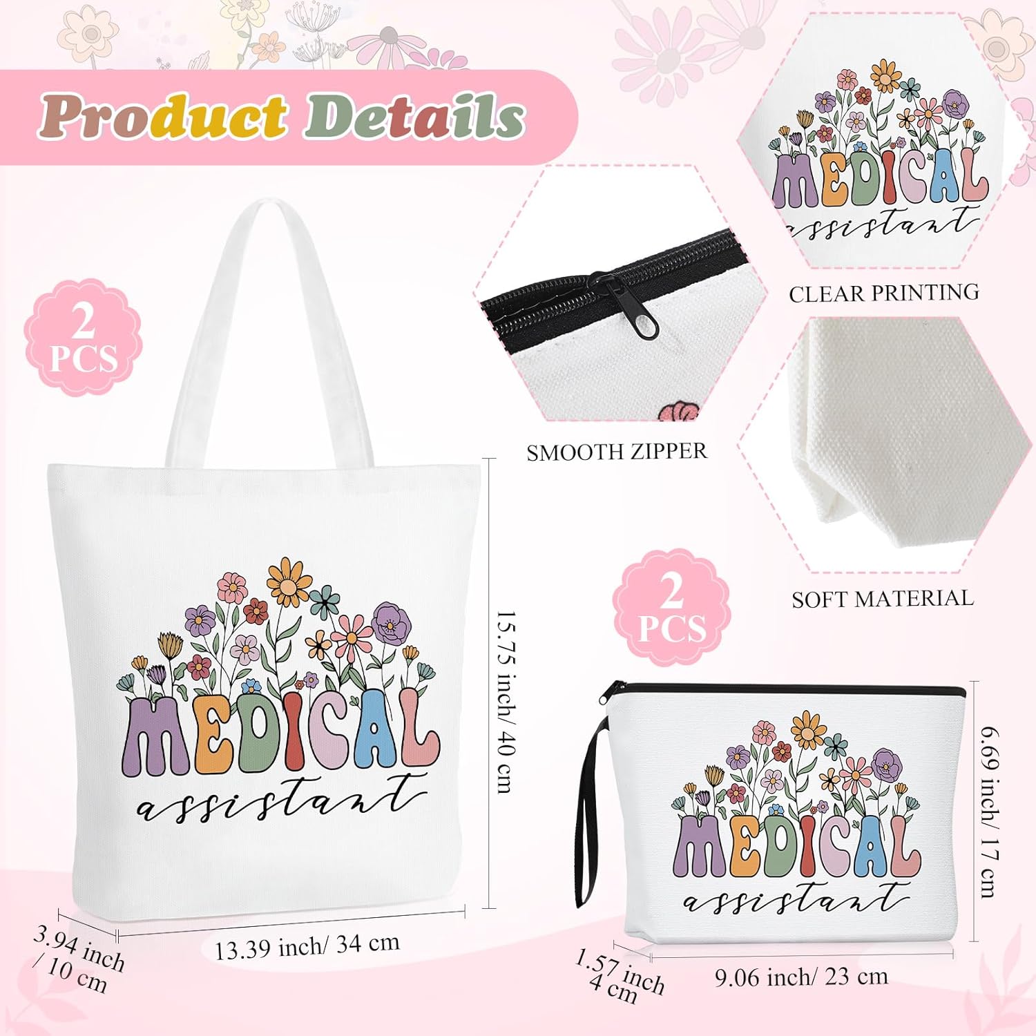Sieral Medical Assistant Gift for Women Tote Canvas Bag Makeup Cosmetic Bag Keychain Valentine Appreciation Gift Doctor Nurse(6 Pcs)