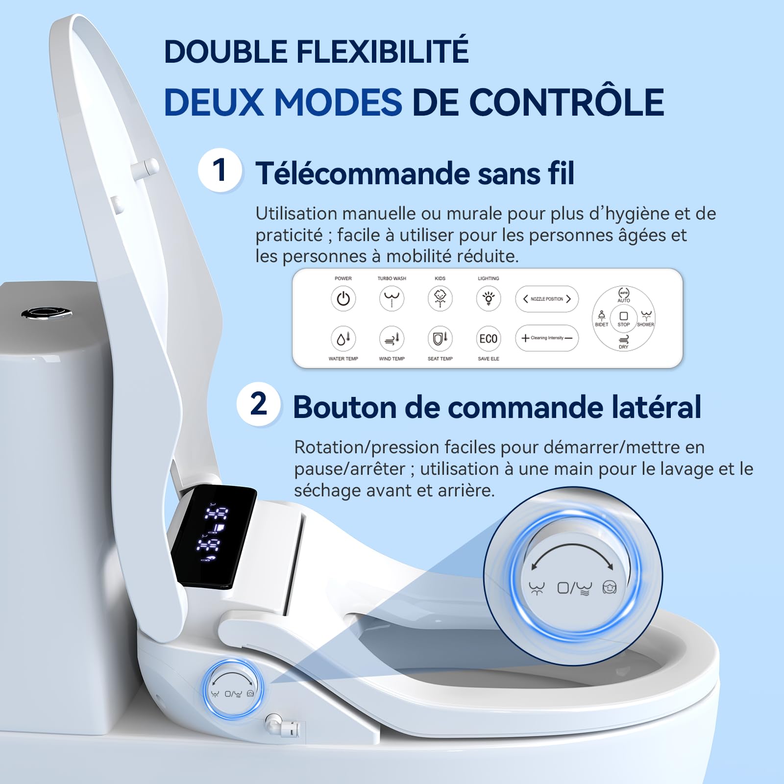 YOURLITE Abattant WC Japonais,Lavant Sechant,Blanc | Abattant WC Japonais Électrique,Abattant Toilette Japonais,Frein de Chute,Veilleuse,Forme V,Télécommande