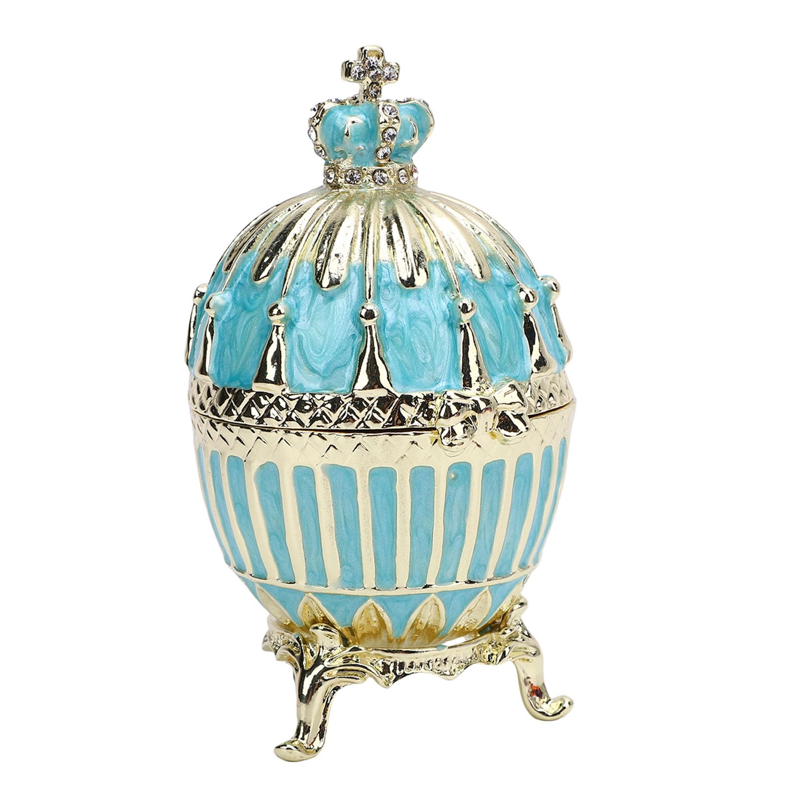 HLHLH Hand Painted Easter Egg Style Jewelry Trinket Box, Rhinestone Enamel Organizer(Blue)