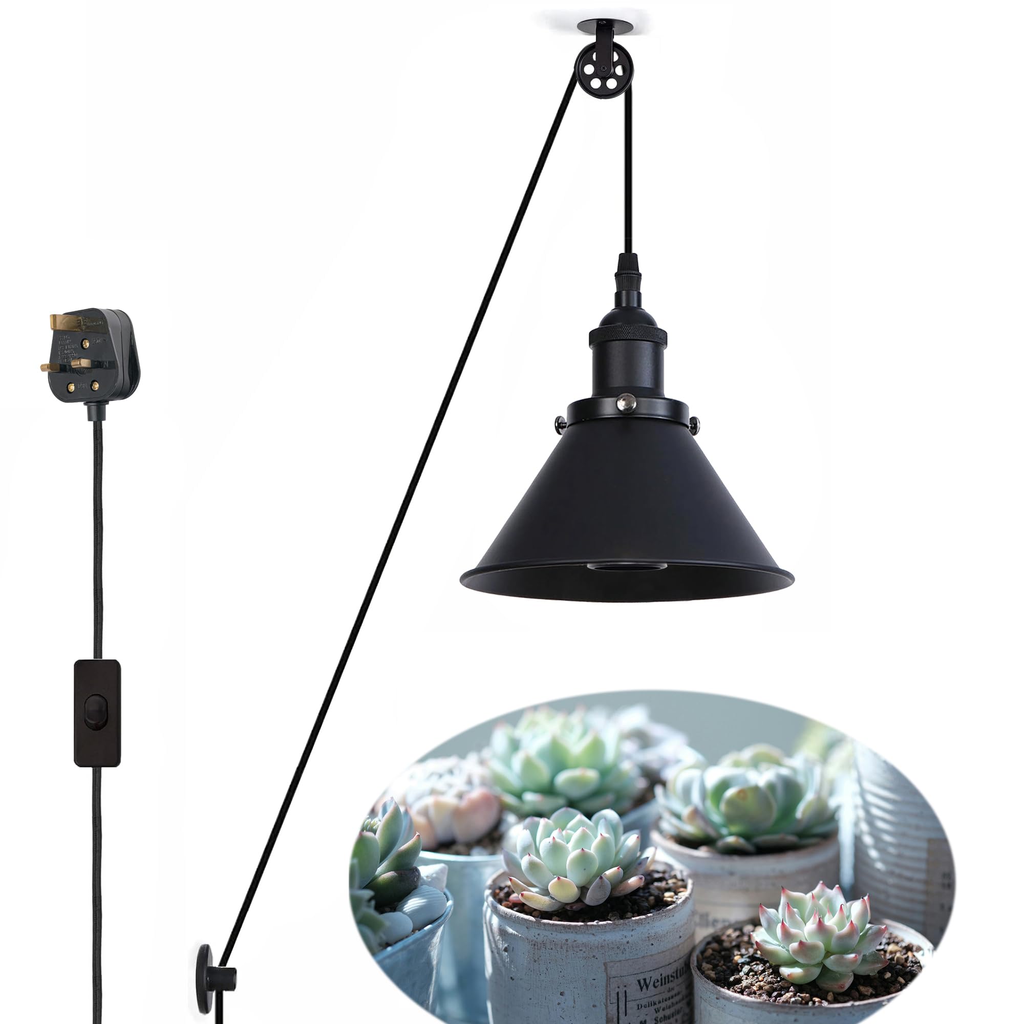 FSLiving Grow Light with Full Spectrum and Hanging System, led Grow Lights for Indoor Plants with 4.5m Cable, Aluminum Hanging Lamps with E27 Lamp Holder for Seedlings Greenhouse Plants,Black โ image 1