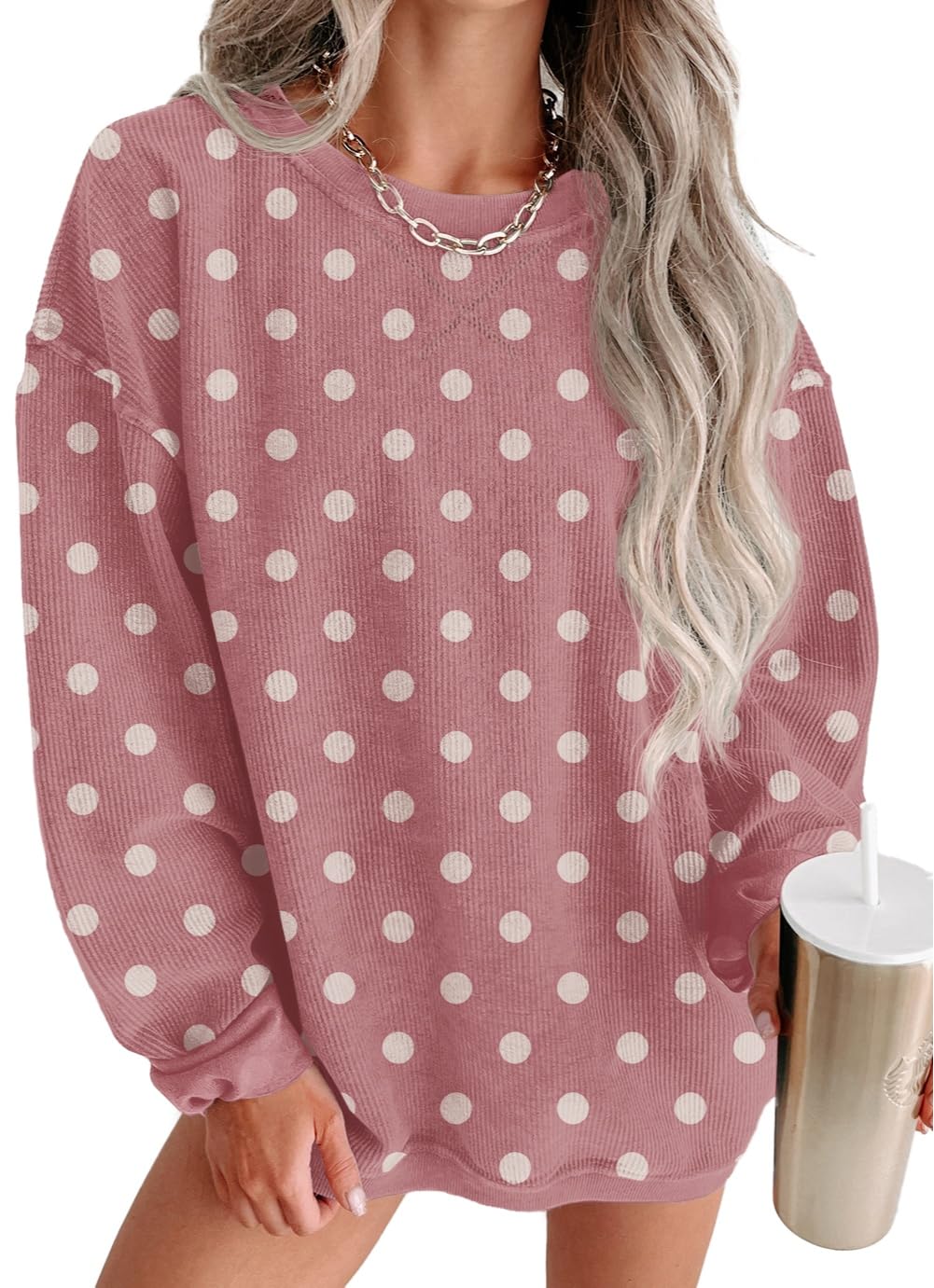 ONLYSTORY Womens Sweatshirts Oversized Cored Corduroy Pullover Tops