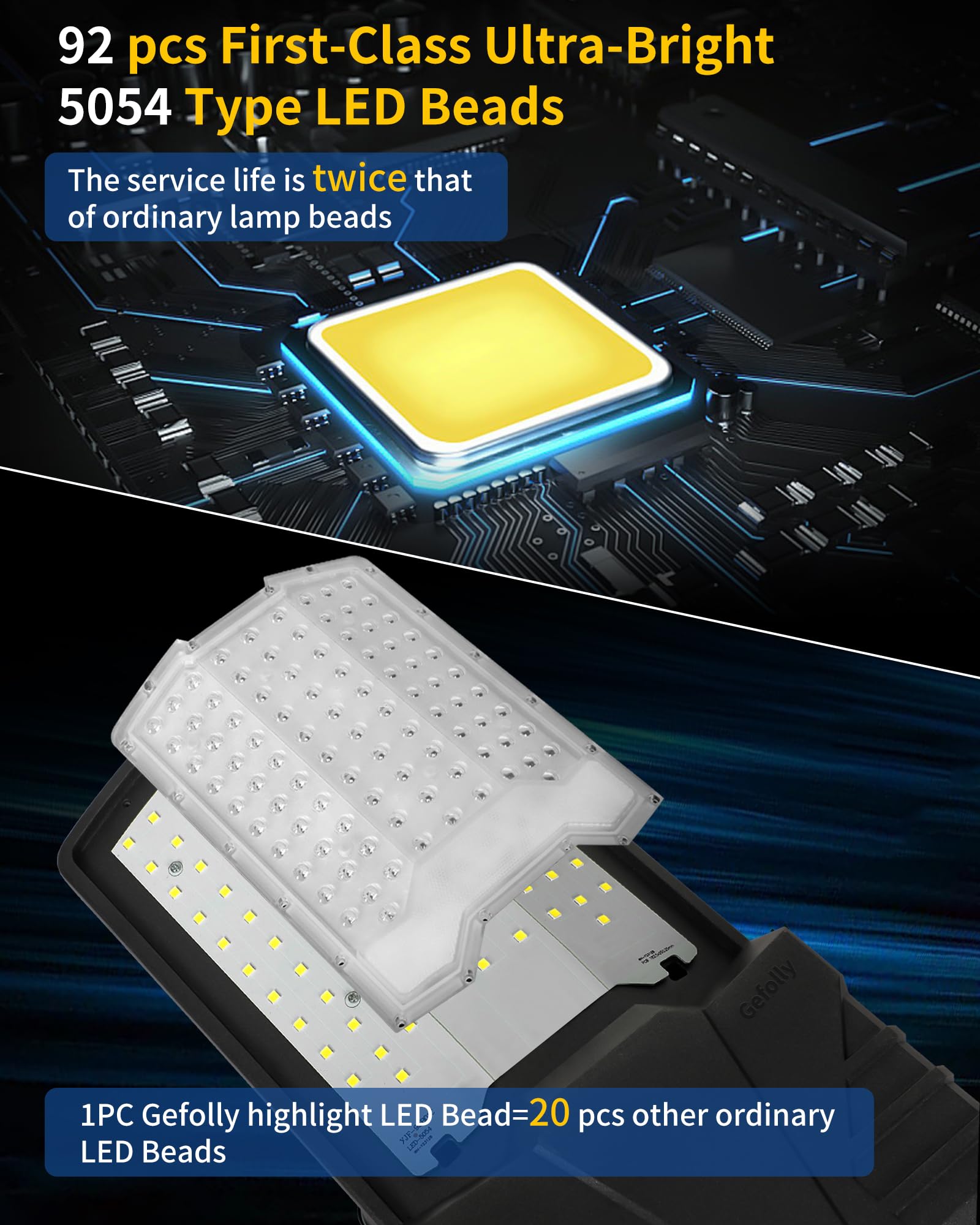 Gefolly Lampione Solare LED Esterno, Led Lampioni da esterni con Telecomando, 6500K Luz de Seguridad Jardín, IP67 Impermeabili Lampioni per Cortile, Giardino (SL-18000W)