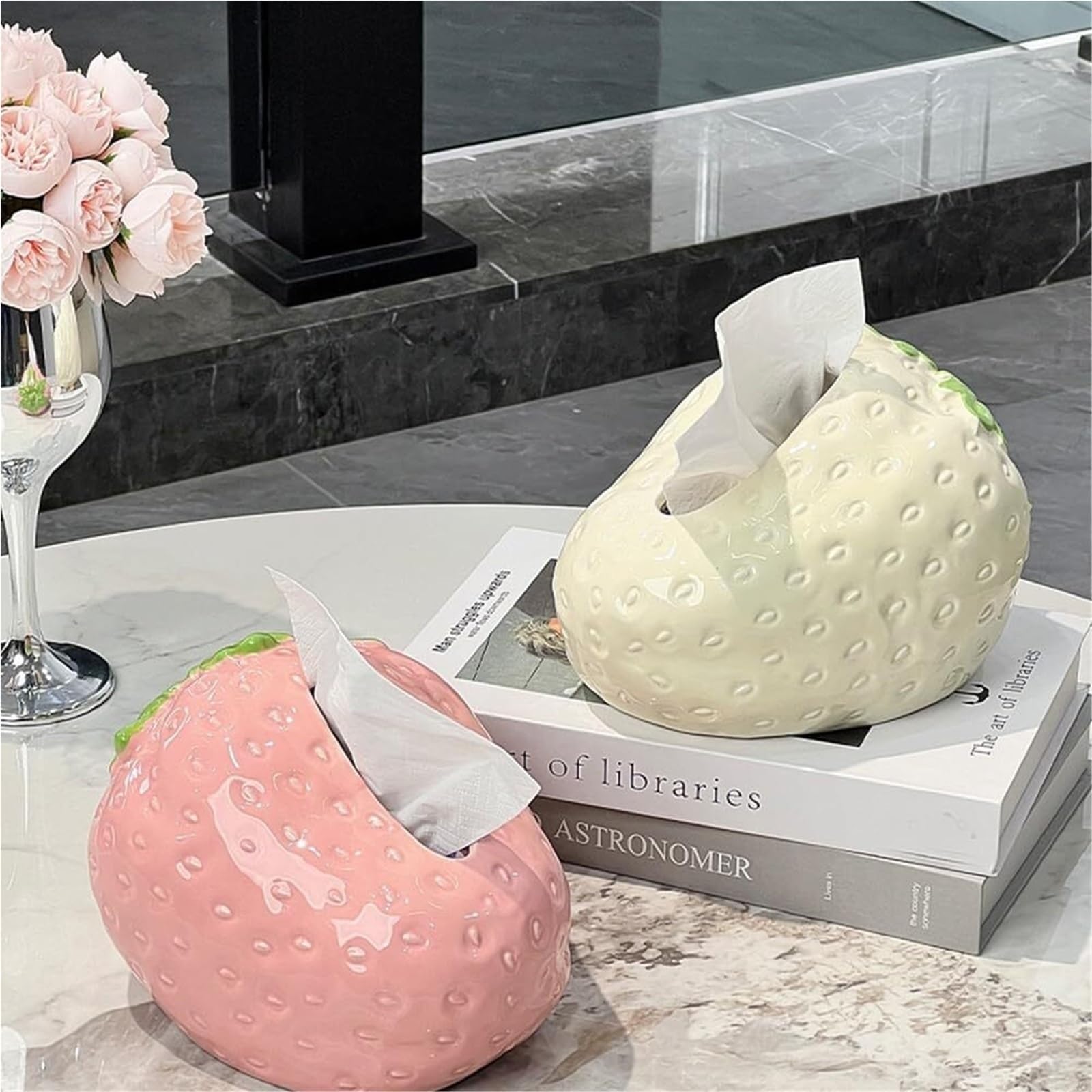 Porta fazzoletti Custodia creativa for tovaglioli for il viso con coperchio for scatola, simpatico porta fazzoletti alla fragola Per la nuova casa(Pink)
