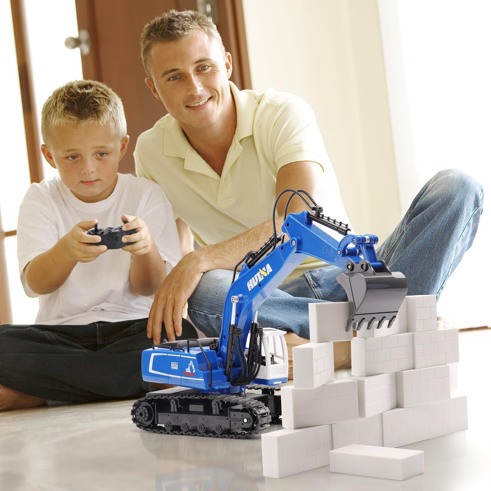 PREBOX Jouets Excavateurs Télécommandés pour Garçons Rc Pelleteuse en Métal pour Les Enfants de 4 à 7, 8, 9 et 10 Ans, Idées de Cadeaux d'anniversaire, Échelle 1/18 2.4 Ghz