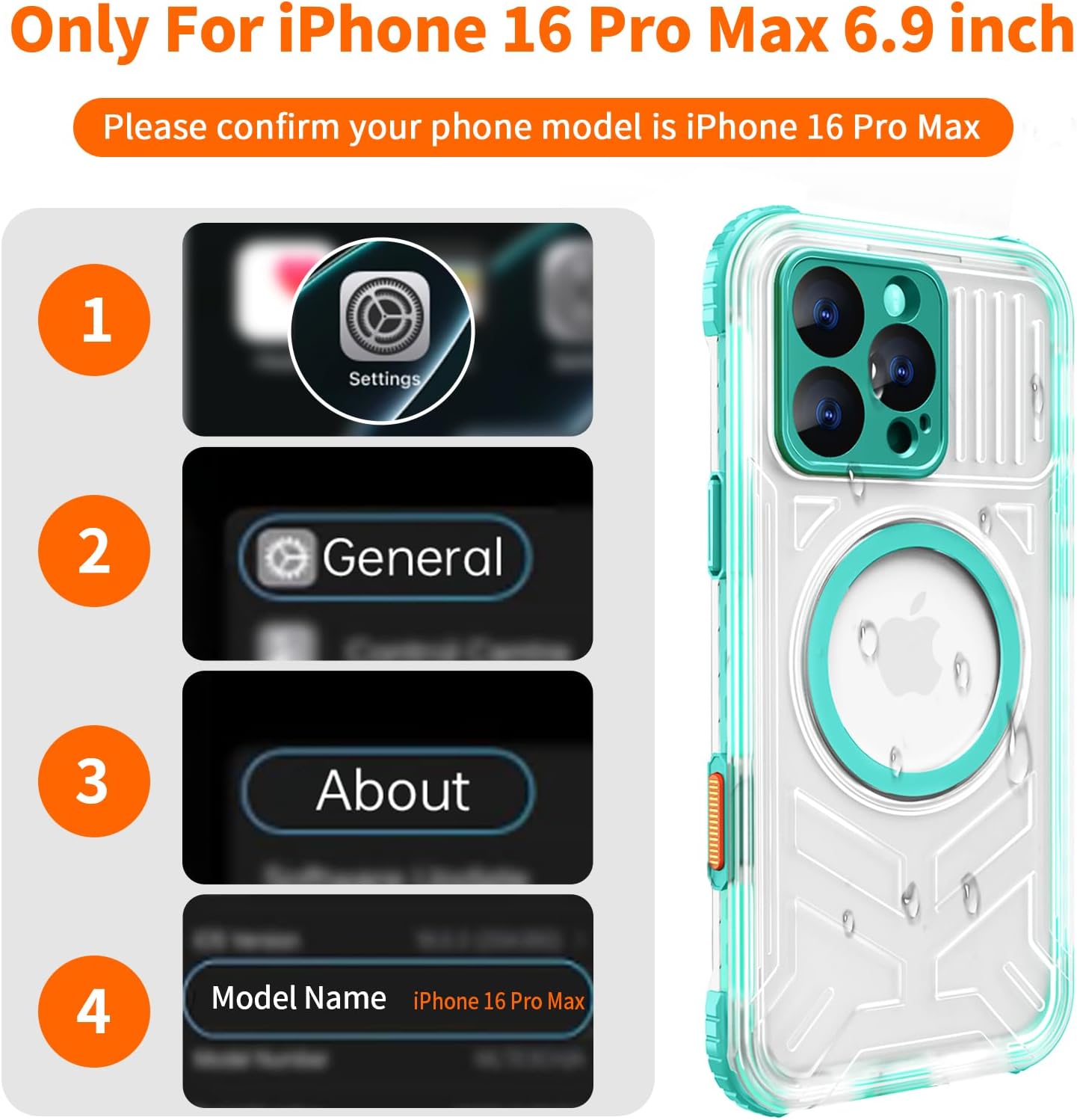 for iPhone 16 Pro Max Waterproof Case Compatible with MagSafe, IP68 Underwater Case Built-in Screen Protector, Slim Translucent 360° Full Body Protection, 12FT Military Grade, 6.9 Inch (Cyan)