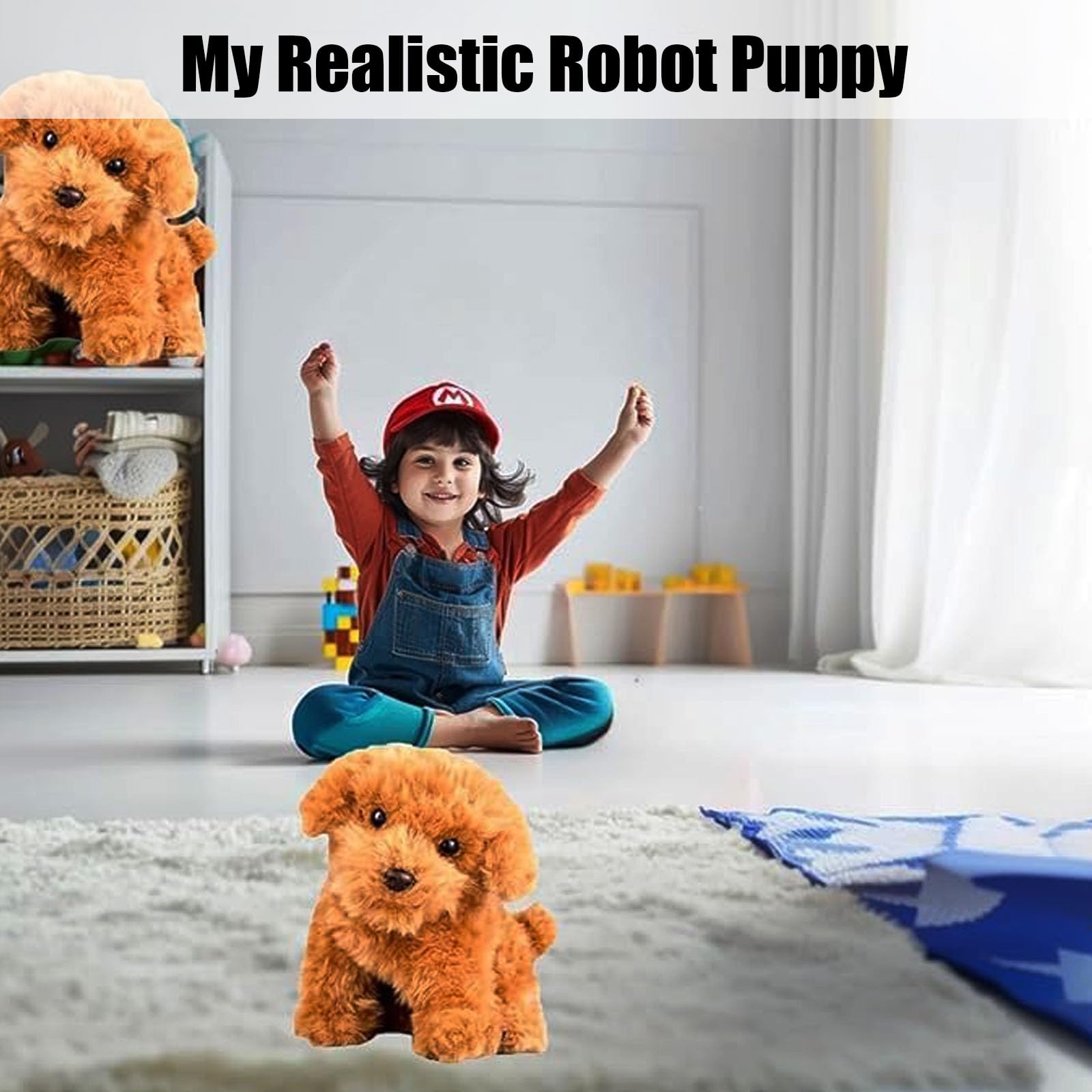 Pipihome Chien Robot Jouet Enfant, Peluche Jouet Interactif Chien, Jouet Chien Interactif avec Marche, Aboiement, Queue, pour 2 3 4 5 6 7 8 Ans Filles Garçons Cadeau