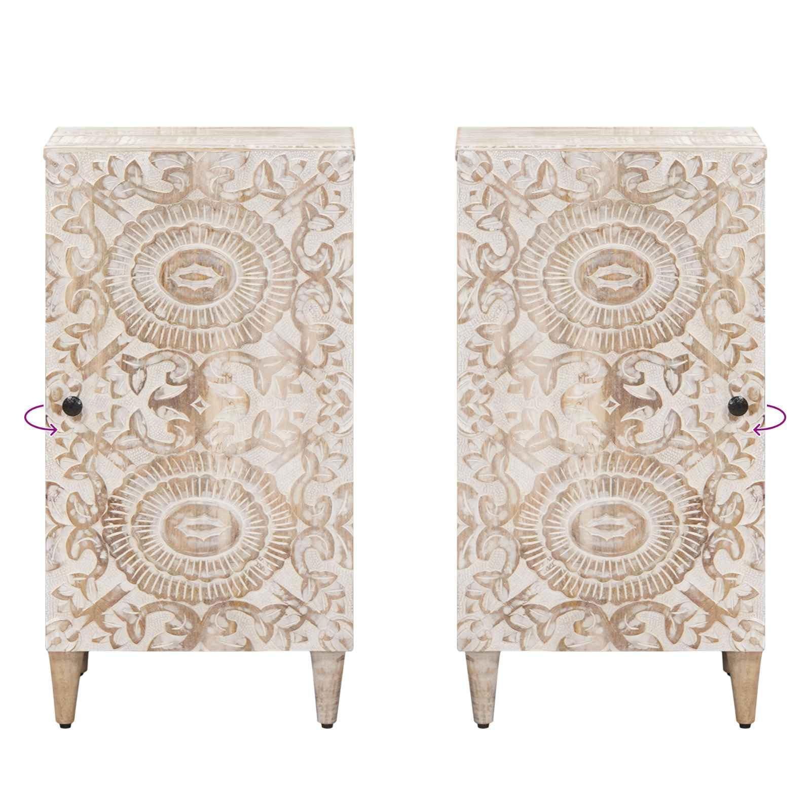 Credenza bianca in legno di mango massiccio, 40 x 33,5 x 75 cm, con portaoggetti, cassettiera compatta per soggiorno, porta TV, Hi-Fi, scaffale per CD e DVD
