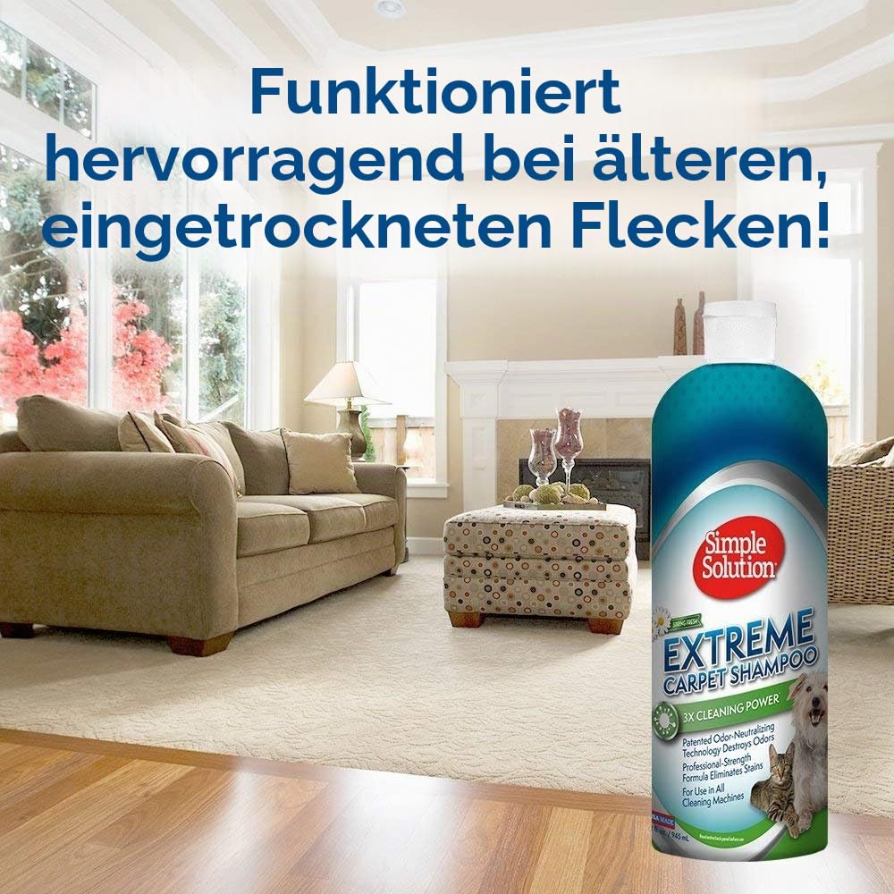 Simple Solution Extreme Carpet Shampoo | Professioneller Flecken- und Geruchsentferner für Haustiere | Kompatibel mit allen Reinigungsmaschinen