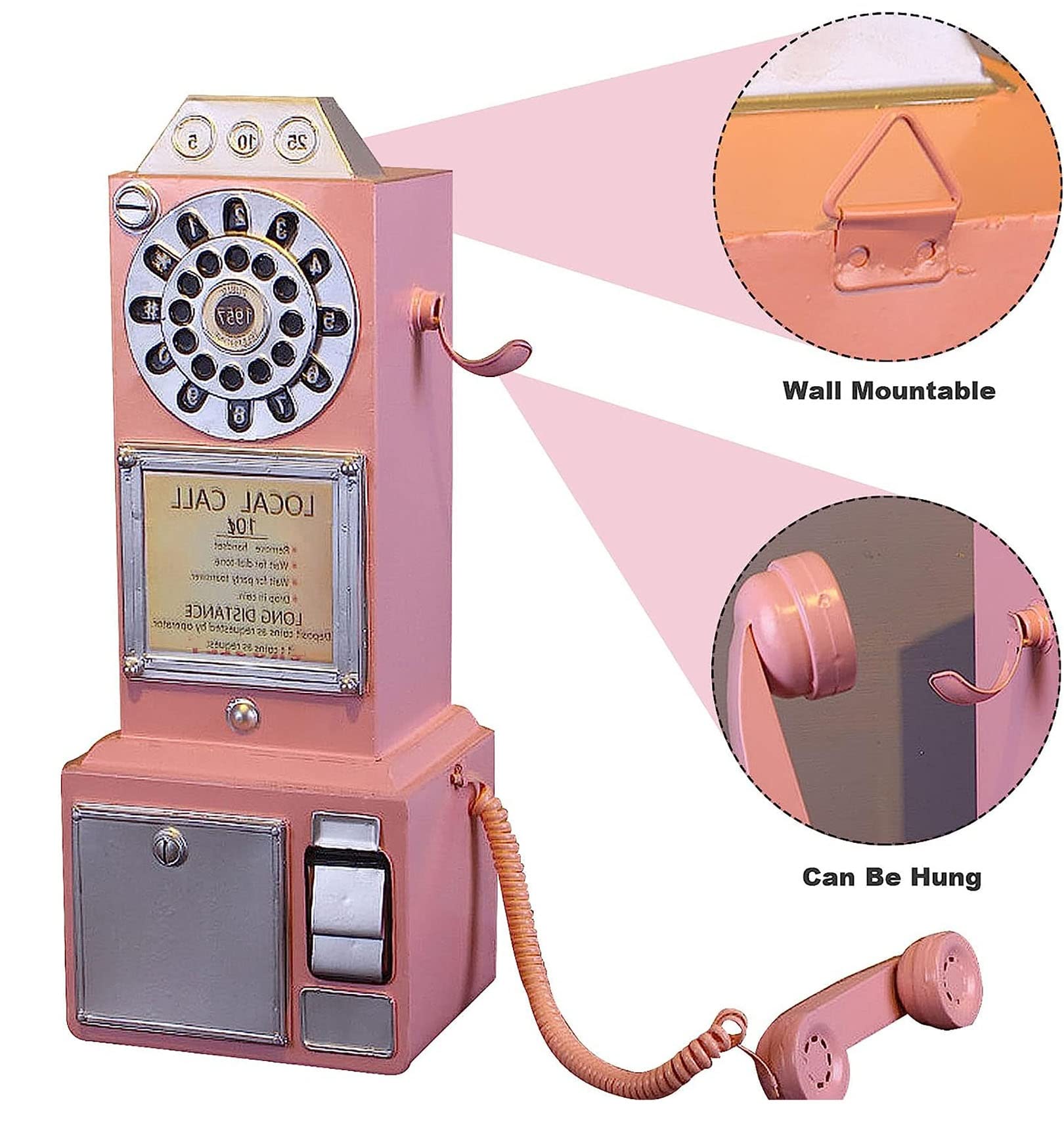 DIOB Cabina telefonica Rotante Vintage dall'aspetto Classico Rosa