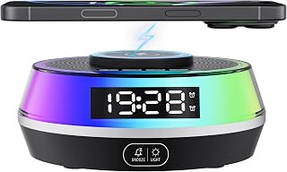 Alarm Clocks for Bedrooms with Magnetic Wireless Charger Station, Bluetooth Speaker, Dual Alarm, White Noise Sound Machines, RGB Night Lights, Ideal Gift for Adult Man Women Teen Girls Boys