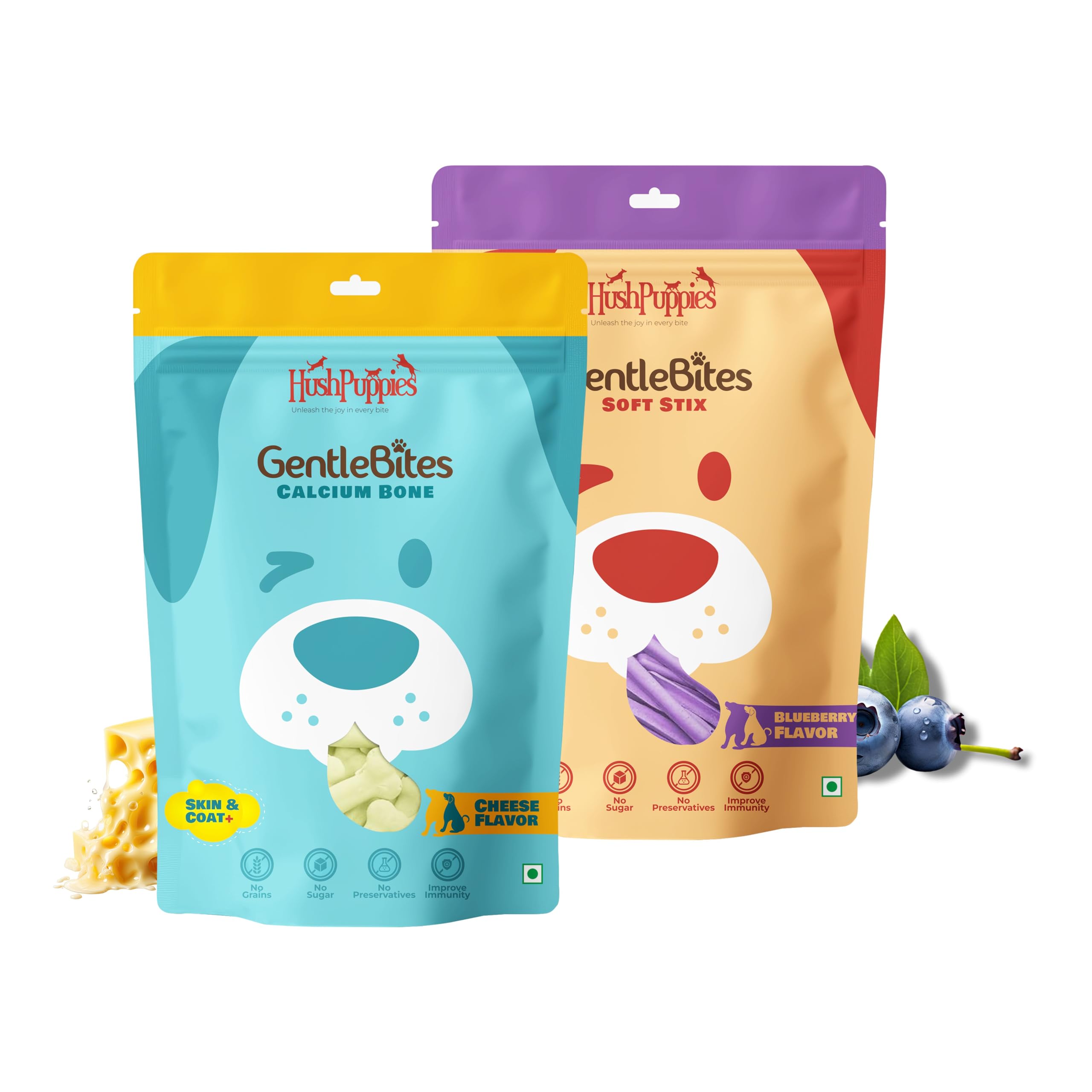 Hush Puppies Gentle Bites Vegan Soft Dog Treats & Sticks for Training Adults & Puppies-Combo of Blueberry Stix (80G) & Cheese Calcium Bone Treat (190G) (B0D35R3NBC) Amazon Price History, Amazon Price Tracker