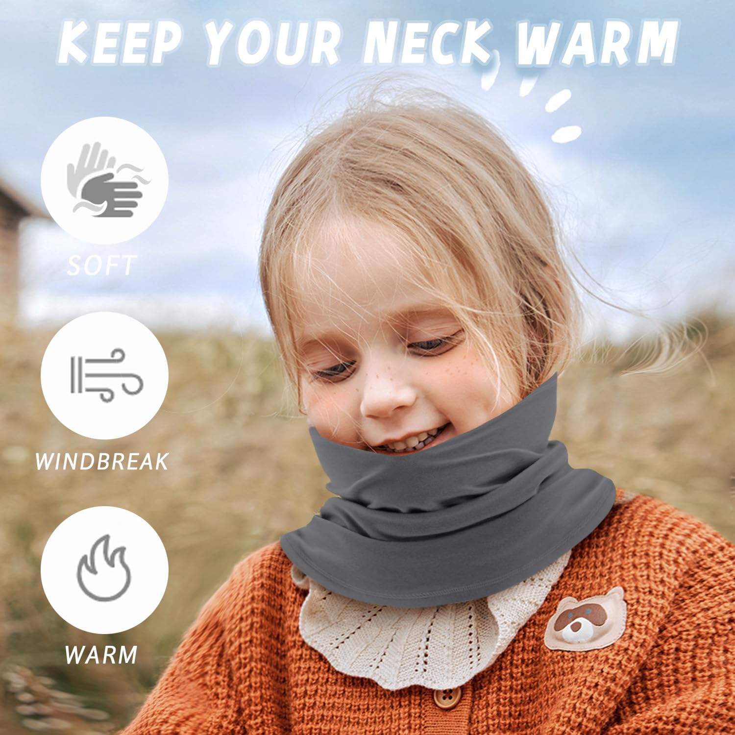 EUPSIIU 2 Piezas Niños Niñas Bufanda Pañuelo Cuello Braga de Cuello, Cubrecuello, Deporte Calentador de Cuello Mascarilla, Cubrecara Invierno, para Running, Montar a Caballo Talla única (Gris)