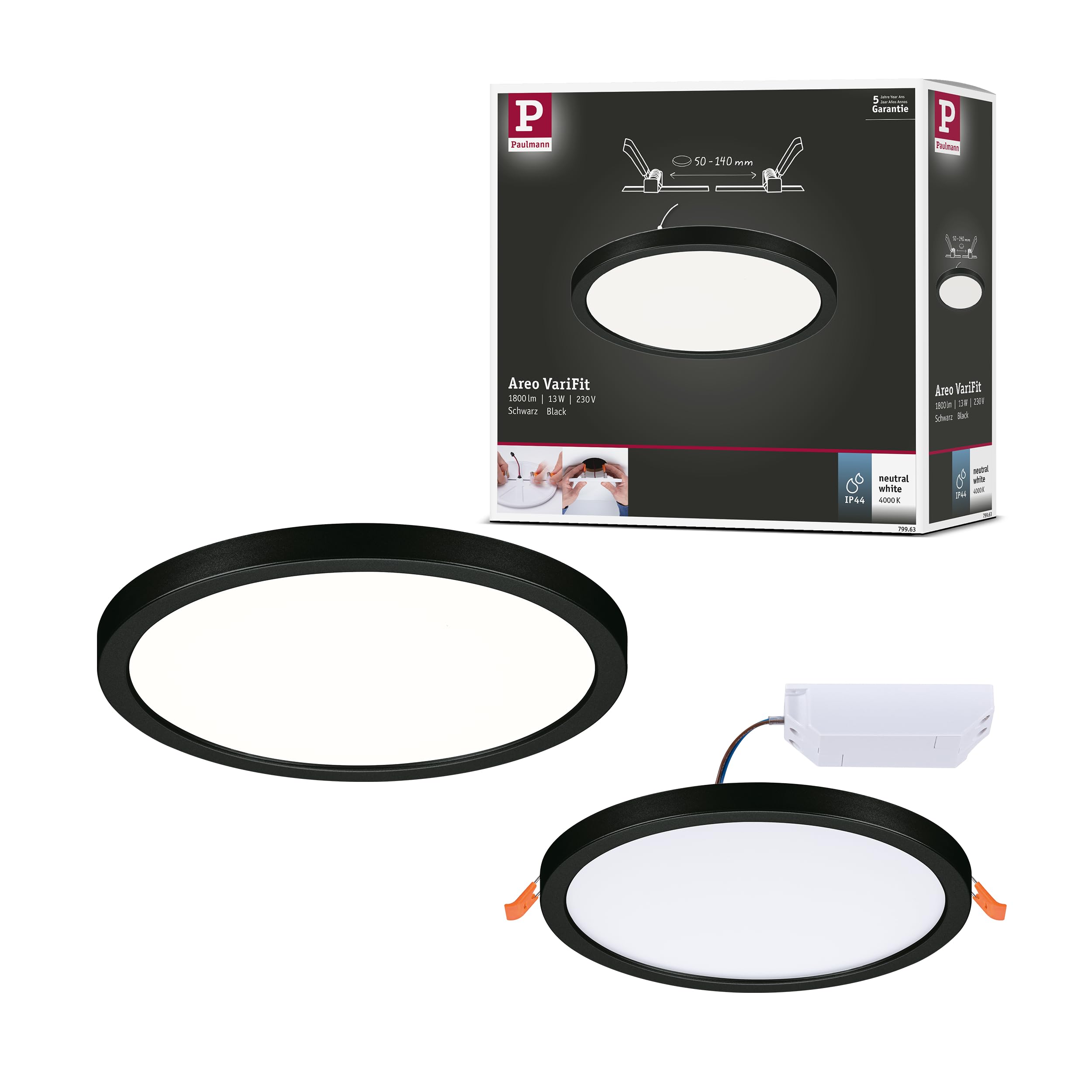 Paulmann Areo Led Panel Round Black 4000K Ø17.5cm