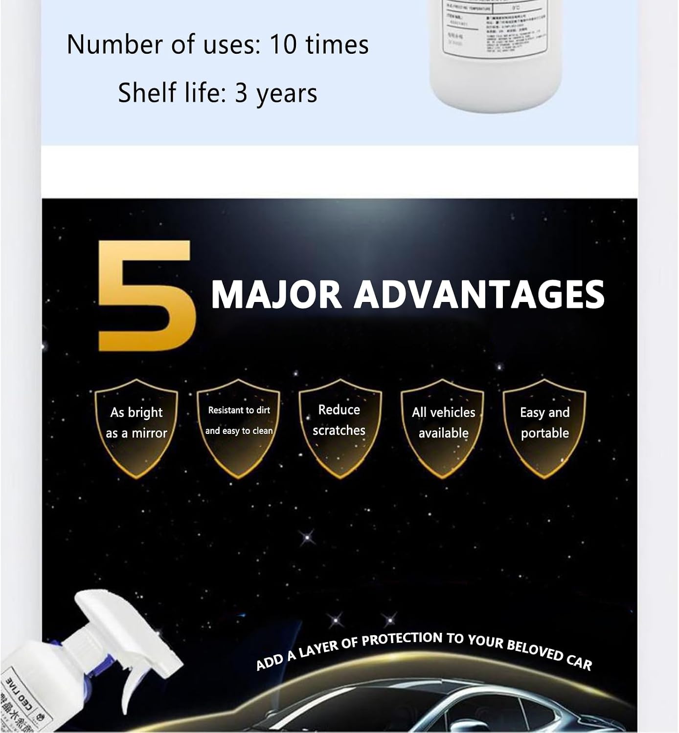 Car Coating Spray, Quick Shine Formula, High Protection Sealant, Fast-Acting Detailing Solution, Long-Lasting Hydrophobic Care for Sedan Van Minivan Truck Maintenance Refurbish Wash, Milky White