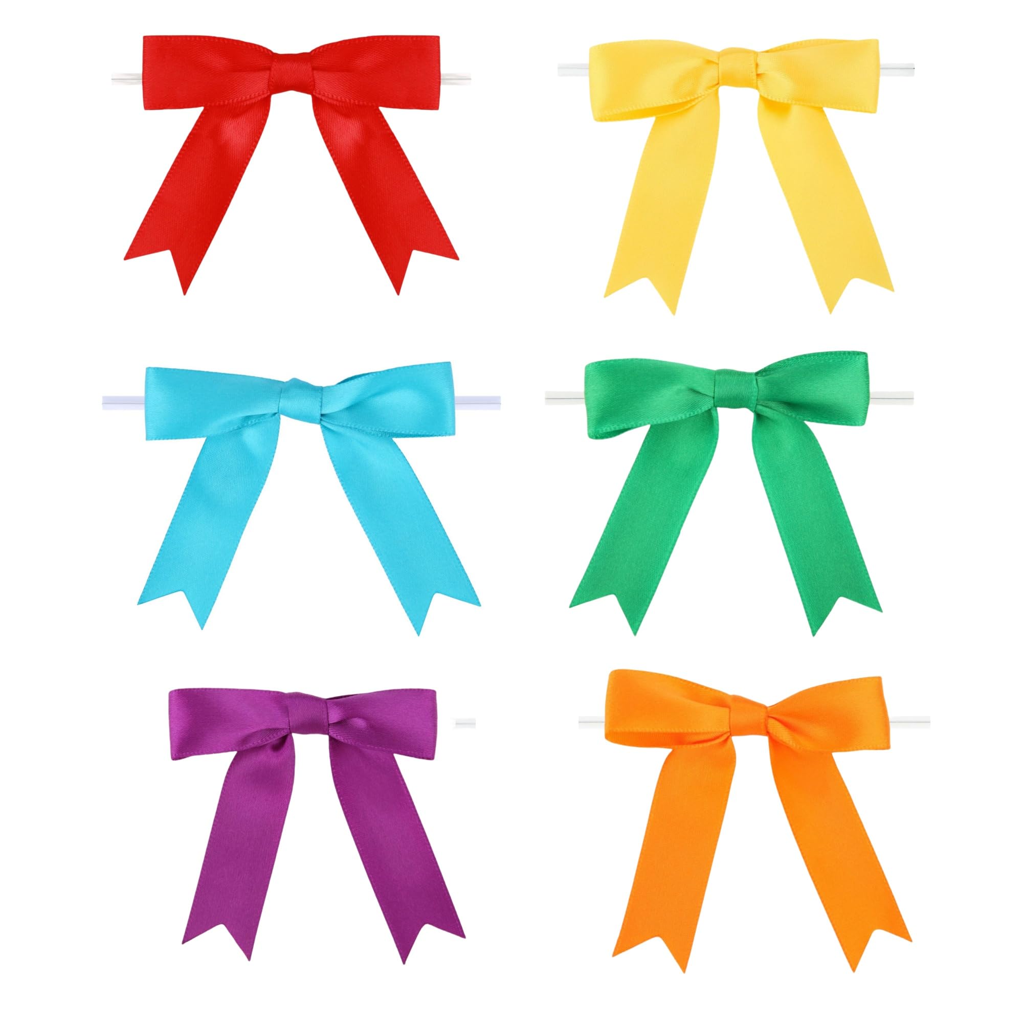Meseey 3.5 Inch Satin Ribbon Twist Tie Bow 60 Pcs 6 Colors Pretied Premade Craft Bows for Treat Bags Gift Wrapping Basket Wedding Baby Shower Brithday