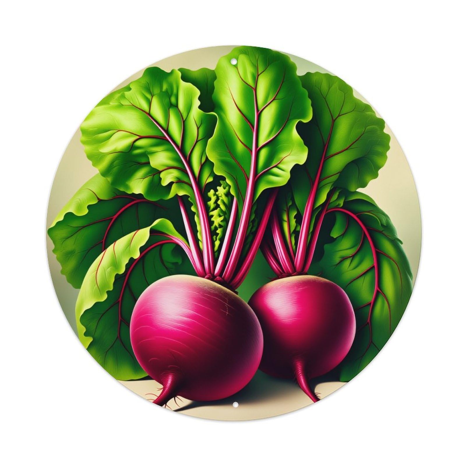 Beetroot Green Leaves Red Roots Vintage Metal Tin Sign Retro Wall Decor for Home Bar Garage Cafe, Indoor & Outdoor Decorative，circle Metal Poster, 8x8 Inch