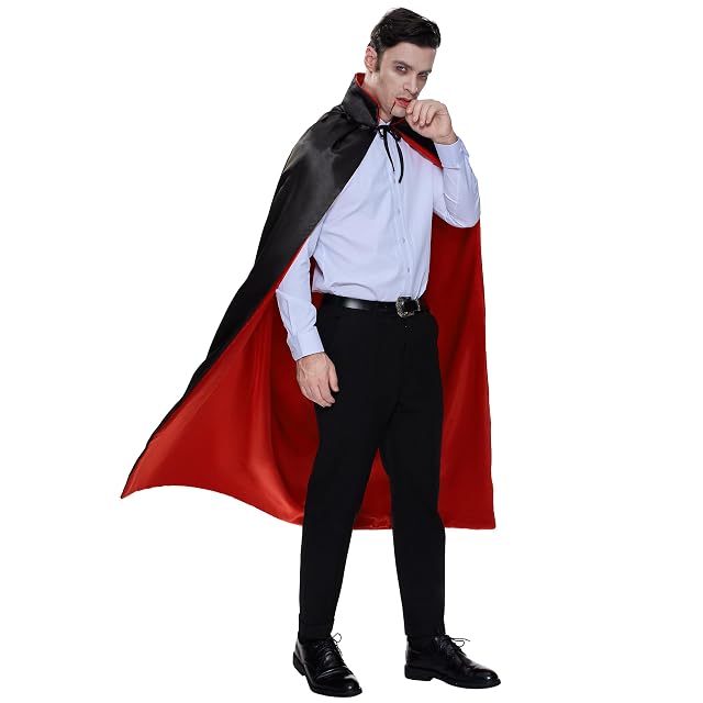 Foto 3 de 8 de Spooktacular Creations Disfraz de Vampiro Drácula Unisex para Adultos Capa Reversible Cuello Negra Roja…